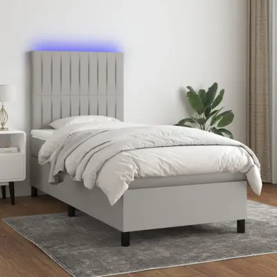 The Living Store Box spring postelja z vzmetnico LED svetlo siva 80x200 cm blago - Box Spring Postelja
