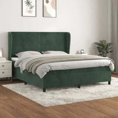 The Living Store Box spring postelja z vzmetnico temno zelena 160x200 cm žamet - Box Spring Postelja