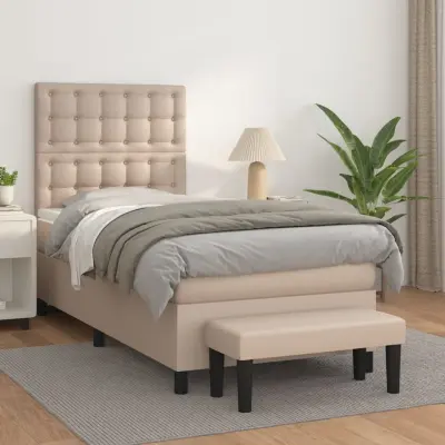 The Living Store Box spring postelja z vzmetnico kapučino 90x200 cm umetno usnje - Box Spring Postelja