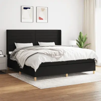 The Living Store Box spring postelja z vzmetnico črn 200x200 cm blago - Box Spring Postelja