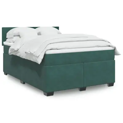 The Living Store Box spring postelja z vzmetnico temno zelen 140x190 cm žamet - Box Spring Postelja