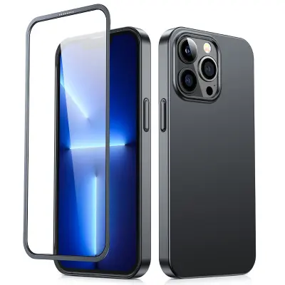 Ovitek za iPhone 13 Pro Max, zadnji in sprednji pokrov + kaljeno steklo, črn