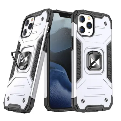 Armour ovitek z ovitkom + magnetno držalo za iPhone 13 Pro Max Ring Armor, srebrn