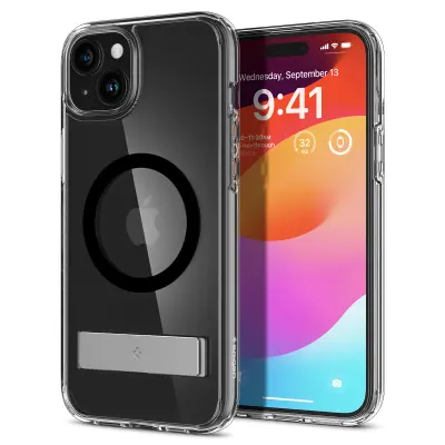 Ovitek Ultra Hybrid S MagSafe s stojalom za iPhone 15 Plus, črn