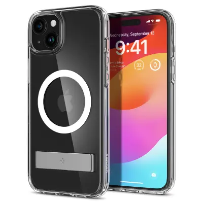 Ovitek Ultra Hybrid S MagSafe s stojalom za iPhone 15 Plus, prozoren