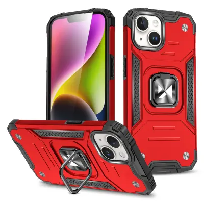 Armoured etui z držalom za prste za iPhone 15 Plus Ring Armor, rdeč