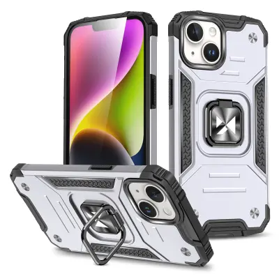 Armoured etui z držalom za prste za iPhone 15 Plus Ring Armor, srebrn