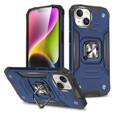 Armored etui z držalom za prste za iPhone 15 Plus Ring Armor moder
