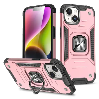 Oklepni ovitek z držalom za prste za iPhone 15 Plus Ring Armor, roza zlato