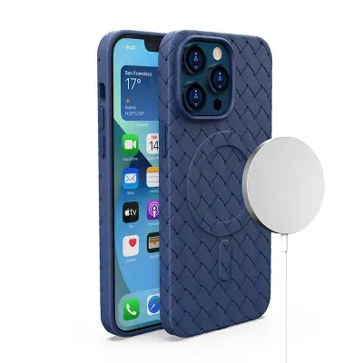 Pletena torbica za iPhone 15 Pro Max z MagSafe Woven Case, mornarsko modra
