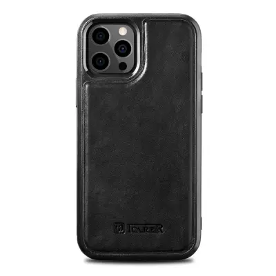 Etui prevlečen z naravnim usnjem za iPhone 12 Pro Max Leather Oil Wax črn