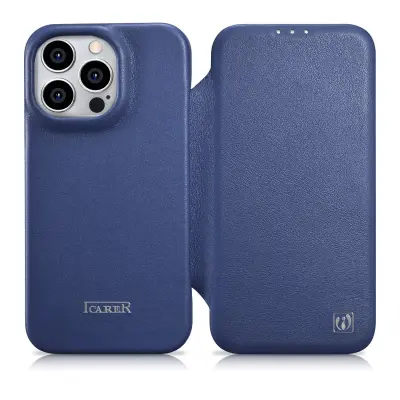 Usnjena torbica za iPhone 14 Pro Max z magnetnim zavihkom MagSafe CE Premium Leather blue