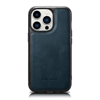 Ovitek prevlečen z naravnim usnjem za iPhone 14 Pro Max Leather Oil Wax, mornarsko moder