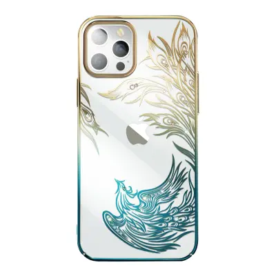 Luksuzen ovitek za iPhone 14 Plus s kristali serije Phoenix, zlati in modri
