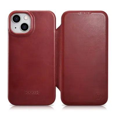 iPhone 14 Plus Magnetic Flip Case MagSafe CE Oil Wax Premium Leather Burgundy