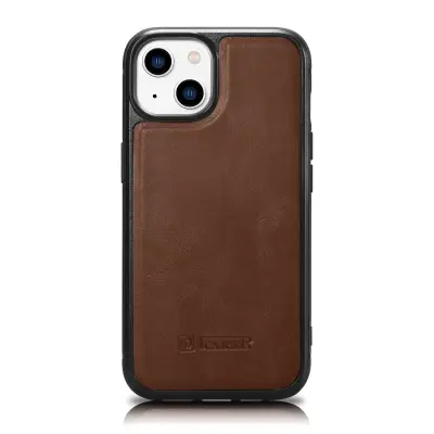 Etui prevlečen z naravnim usnjem za iPhone 14 Plus Leather Oil Wax, temno rjav