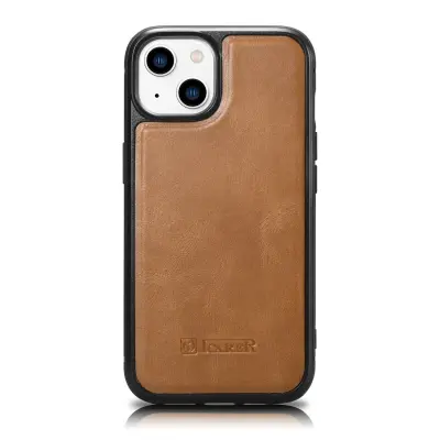 Etui prevlečen z naravnim usnjem za iPhone 14 Plus Leather Oil Wax, svetlo rjav