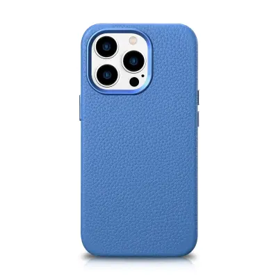 Magnetni usnjeni ovitek za iPhone 14 Pro z modro usnjeno torbico MagSafe Litchi Premium