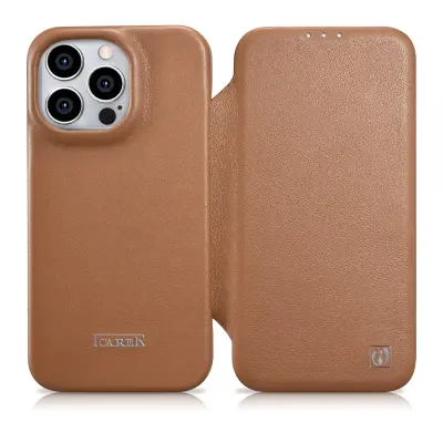 Usnjena torbica za iPhone 14 Pro z magnetnim zavihkom MagSafe CE Premium Leather svetlo rjava