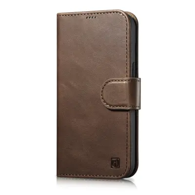 2v1 usnjena preklopna torbica za iPhone 14 Pro Anti-RFID Oil Wax Wallet Case temno rjava