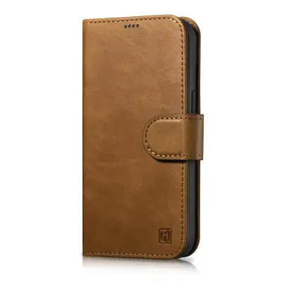 2v1 usnjena preklopna torbica za iPhone 14 Pro Anti-RFID Oil Wax Wallet Case svetlo rjava