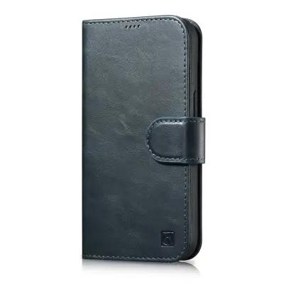 2v1 usnjena preklopna torbica za iPhone 14 Pro Anti-RFID Oil Wax Wallet Case modra
