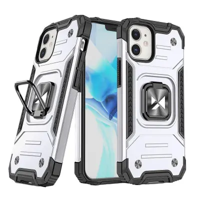 Armoured etui za iPhone 14, magnetno držalo Ring Armor, srebrn
