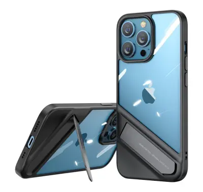 Trdi ovitek z gel okvirjem in stojalom za iPhone 13 Pro, črn