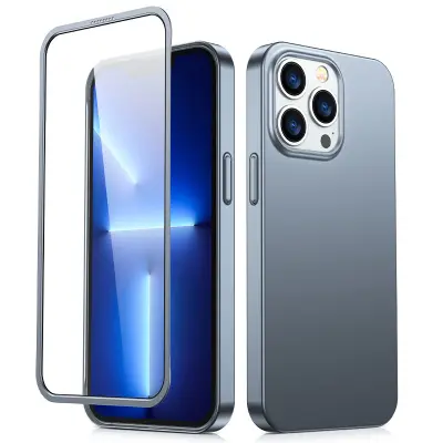 Ovitek za iPhone 13 Pro, zadnji in sprednji pokrov + kaljeno steklo, siv