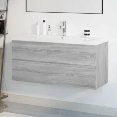 The Living Store Omarica z vgradnim umivalnikom siva sonoma inženirski les - Omarica Za Umivalnik Z Umivalnikom