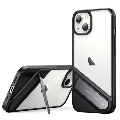 Trdi ovitek z gel okvirjem in stojalom za iPhone 13, črn