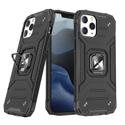 Armored etui ovitek + magnetno držalo iPhone 13 Ring Armor črn