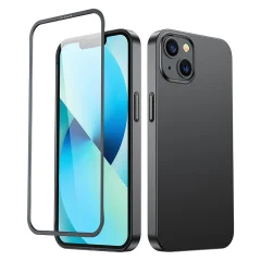 Ovitek za iPhone 13, ohišje zadaj in spredaj + kaljeno steklo, črn
