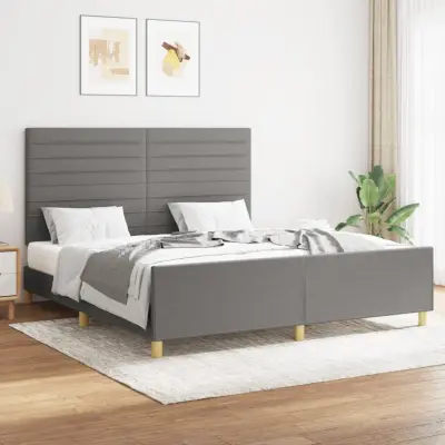 The Living Store Posteljni okvir z vzglavjem temno siv 160x200 cm blago - Posteljni Okvir Z Vzglavjem