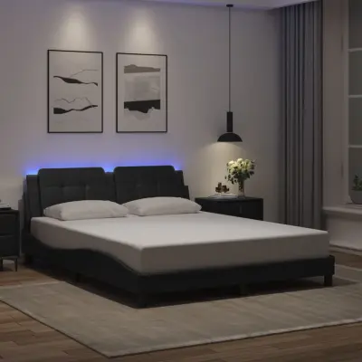 The Living Store Posteljni okvir z LED lučkami črn 160x200 cm umetno usnje - Posteljni Okvir
