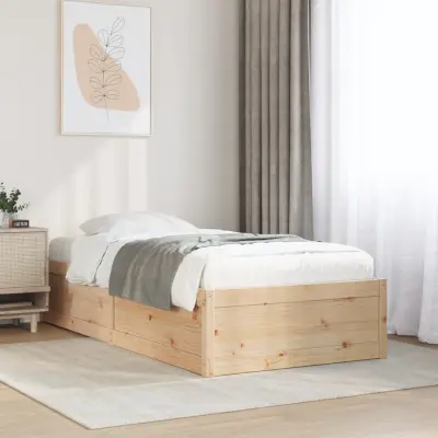 The Living Store Posteljni okvir brez vzmetnice 75x190 cm trdna borovina - Posteljni Okvir