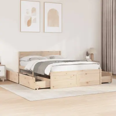 The Living Store Posteljni okvir brez vzmetnice 140x190 cm trdna borovina - Posteljni Okvir