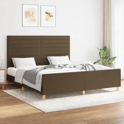 The Living Store Posteljni okvir z vzglavjem temno rjav 140x200 cm blago - Posteljni Okvir Z Vzglavjem