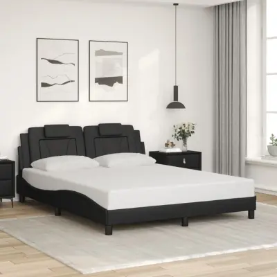 The Living Store Posteljni okvir z vzglavjem črn 160x200 cm umetno usnje - Posteljni Okvir