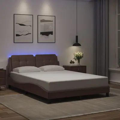The Living Store Posteljni okvir z LED lučkami rjav 120x200 cm umetno usnje - Posteljni Okvir