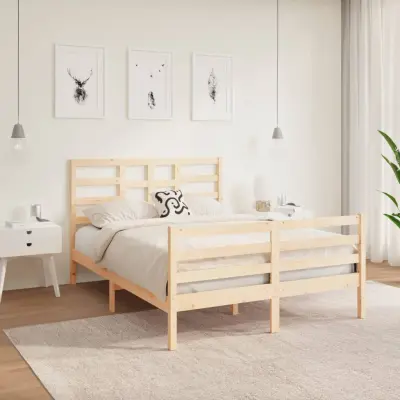 The Living Store Posteljni okvir iz trdnega lesa 140x190 cm - Posteljni Okvir