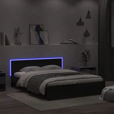 The Living Store Posteljni okvir z vzglavjem in LED črn 160x200 cm - Posteljni Okvir