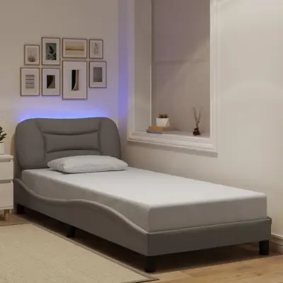 The Living Store Posteljni okvir z LED lučkami taupe 90x200 cm tkanina - Posteljni Okvir