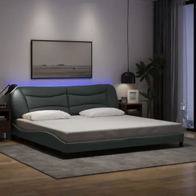 The Living Store Posteljni okvir z LED lučkami svetlo siv 200x200 cm tkanina - Posteljni Okvir