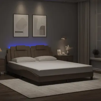 The Living Store Posteljni okvir z LED lučkami kapučino 160x200 cm umetno usnje - Posteljni Okvir
