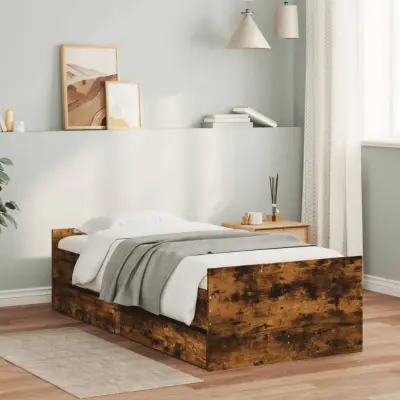 The Living Store Posteljni okvir s predali dimljen hrast 90x190 cm - Posteljni Okvir
