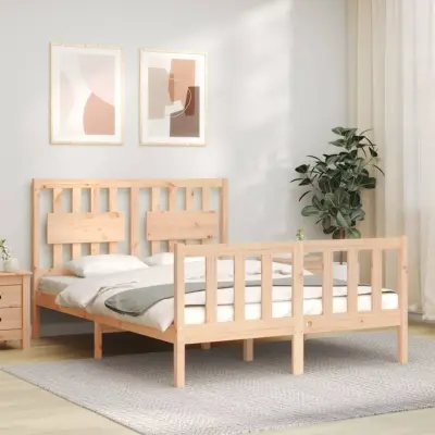 The Living Store Posteljni okvir z vzglavjem trden les - Posteljni Okvir