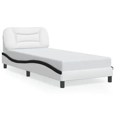 The Living Store Posteljni okvir z LED lučkami bel in črn 90x190 cm umetno usnje - Posteljni Okvir