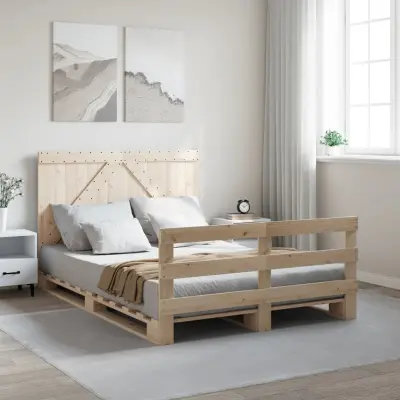 The Living Store Posteljni okvir z vzglavjem 160x200 cm trdna borovina - Posteljni Okvir