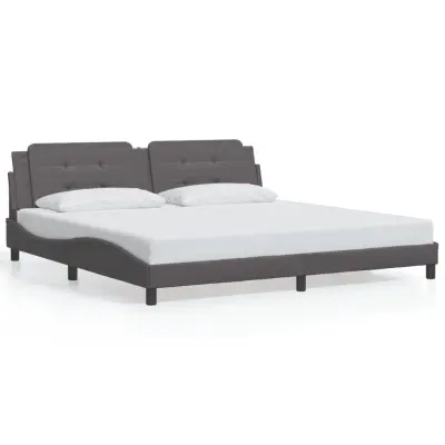 The Living Store Posteljni okvir z LED lučkami siv 200x200 cm umetno usnje - Posteljni Okvir